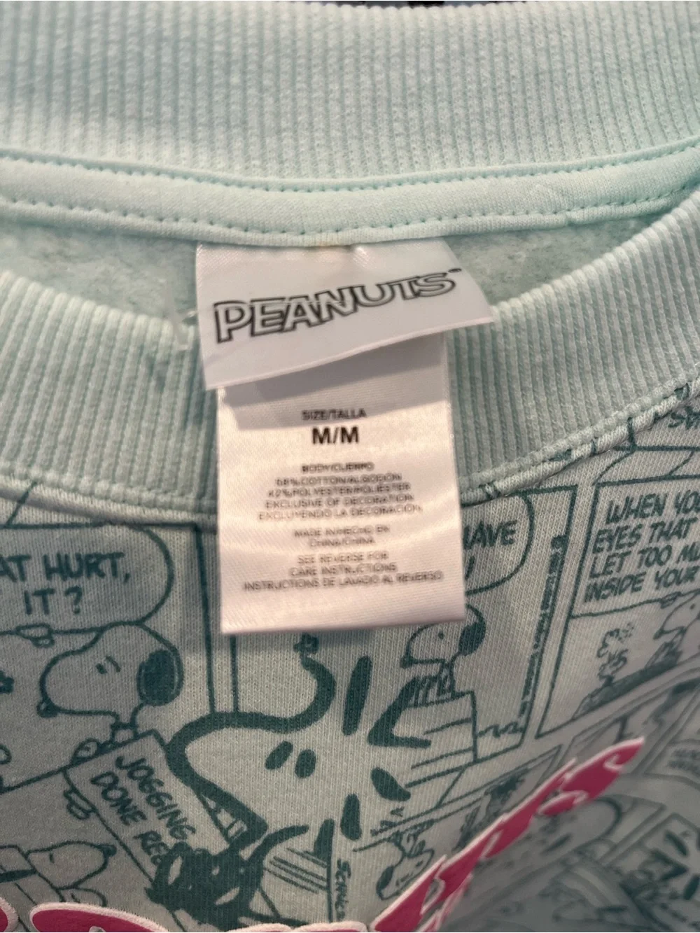 Peanuts Snoopy Comic Mint Crewneck with Pink Accent Logo - Picture 3 of 3
